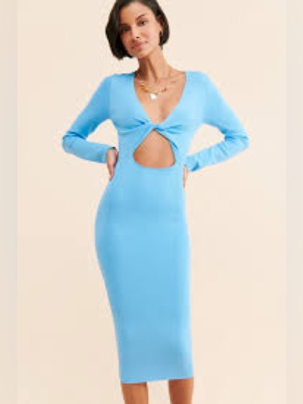 Bardot Light Blue Long Sleeve Cutout Midi Dress